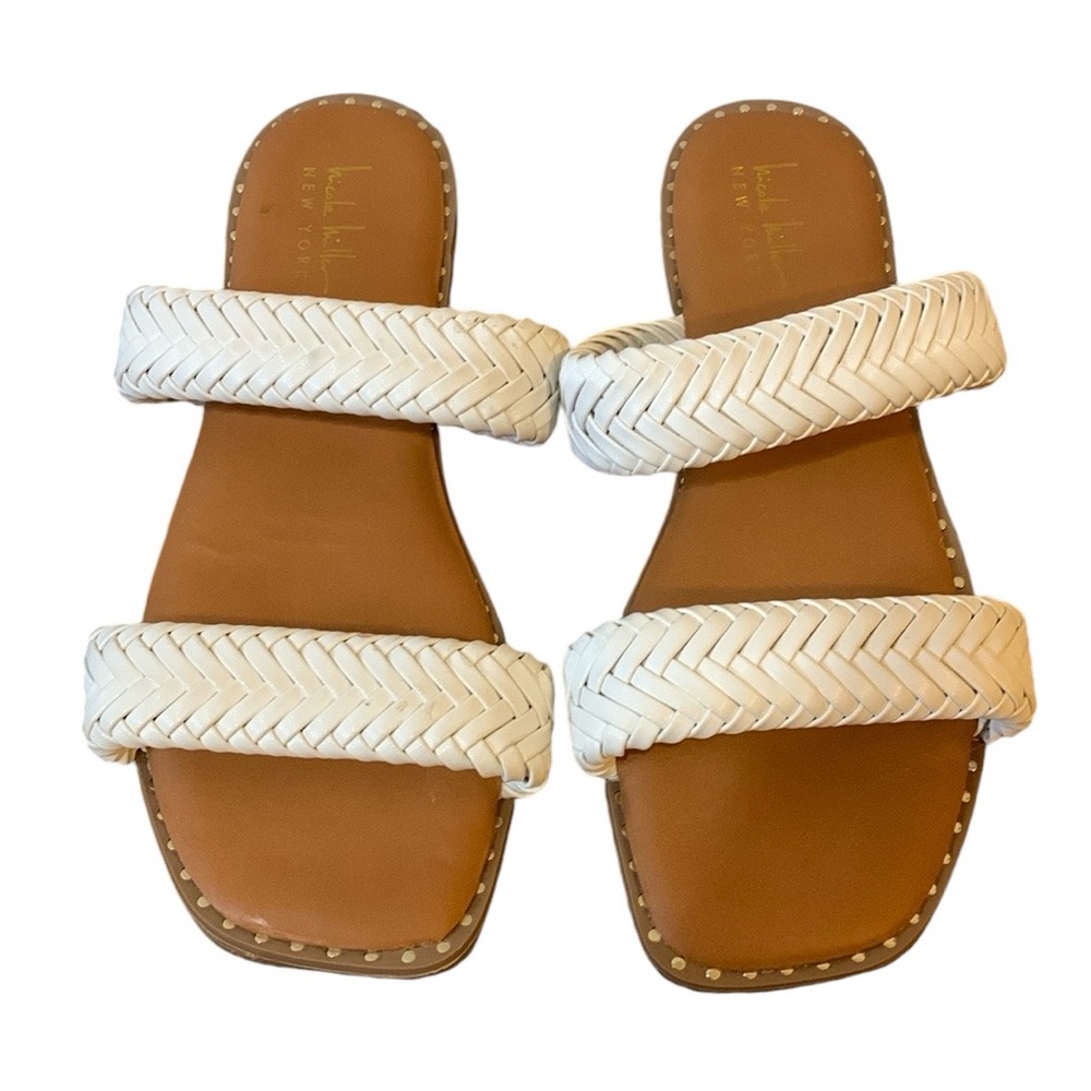 Nicole Miller New York White and Brown Slide On Sandals Women’s Sizd 7.5